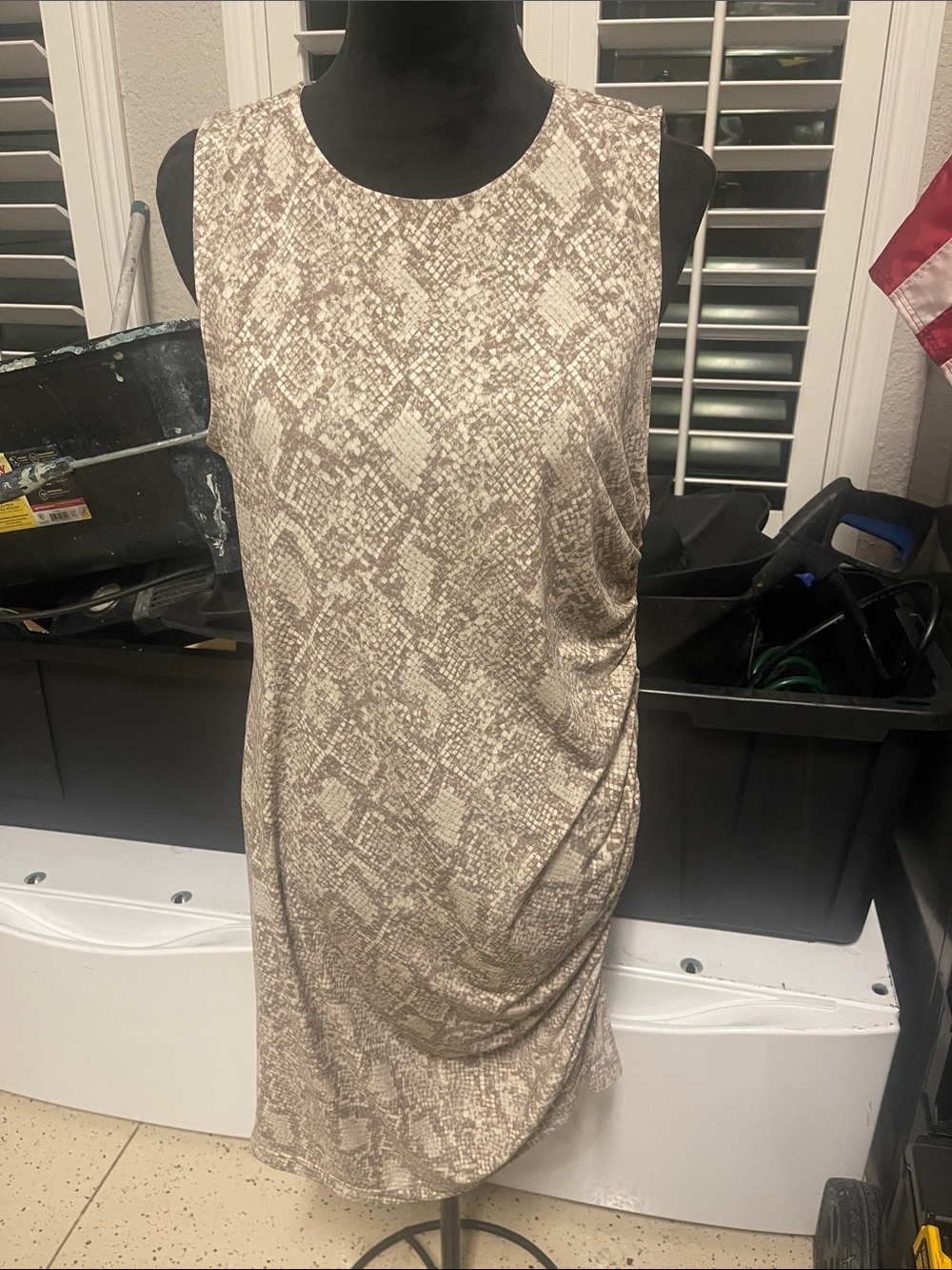 Michael Kors snake skin print  Sleeveless Dress XL ruched